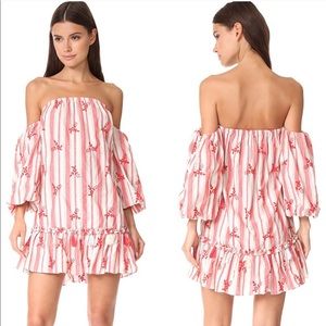 MISA ACEL floral striped cold shoulder dress